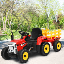Load image into Gallery viewer, Tracteur Electrique avec Remorque pour Enfants 3 Vitesses Lumires LED Fonctions o USB et Bluetooth Jaune/Rose/Rouge/Vert/Vert Fonc/Noir -