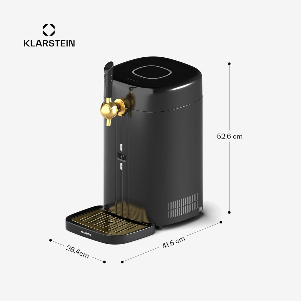 Klarstein FrostBrew Tireuse à Bière - Système de Pression CO₂ Fûts 5L Refroidissement Thermoélectrique 3-12°C Levier de Tirage Noir/Or