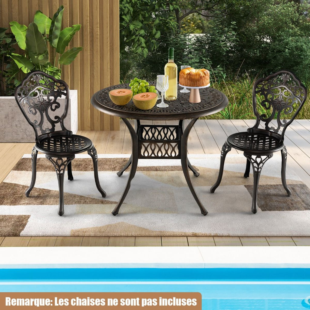 Table Jardin Ronde en Aluminium coulé 90x90x74CM avec Trou pour Parasol 5CM Table Extérieure avec Pied Réglable Antidérapant -