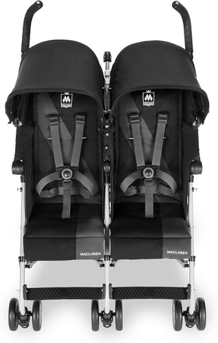 Poussette double Maclaren Twin Triumph (6 mois,jusqu'à 15 kg,un enfant par siège),légère et compacte,capote extensible UPF 50+ avec habillage pluie - Noir/Anthracite