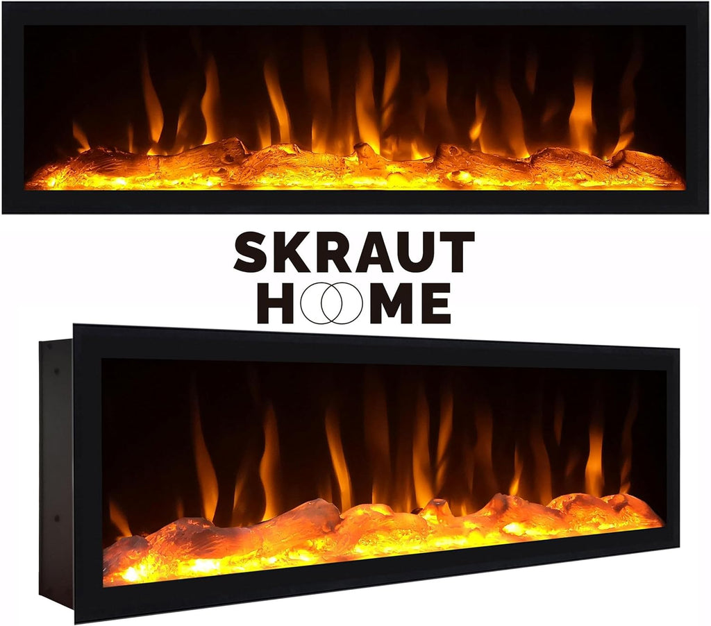 Skraut Home | Meuble TV | Banc Télé | Grand Espace de Rangement | 210 | pour Les TV jusqu'à 80" | Cheminée électrique XXL | Suspendu, Mural | Style Moderne | Noir