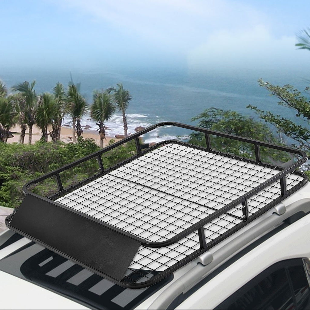 Porte-Bagages de Toit pour Voiture en Métal 122,5x102CM avec Déflecteur d’Air Capacité 75 KG Noir Accessoires Automobiles -