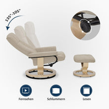 Load image into Gallery viewer, M MCombo Fauteuil Relax avec Pouf, Fauteuil TV pivotant à 360° avec Fonction Chaise Longue, Fauteuil TV supportant jusqu'à 120 Kg, Fauteuil de Repos pour Le Salon, 9019 (Tissu, Beige)