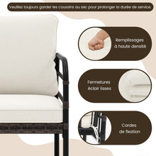 Load image into Gallery viewer, Meubles de Patio 4 Pièces en Rotin Charge 180-360KG avec Chaises Causeuse Coussins et Table Basse en Verre Trempé pour Balcon Blanc -