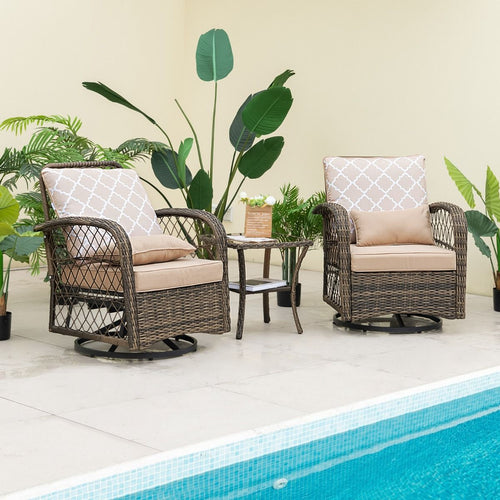 Salon de Jardin Extérieur 3PCS - 2 en Fauteuils à Bascule Pivotant à 360°Rotin PE Cadre Métal our Terrasse Balcon -