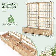 Load image into Gallery viewer, Jardinière avec 2 Treillis 2 Bacs Toit Suspendu en Bois Lit de Jardin Surélevé avec 4 Trous de Drainage 180 x 48 x 183 cm Orange -