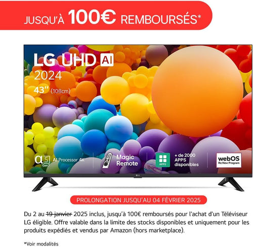 LG TV LED 2024 | 43UT73 | 43 Pouces | UHD | Processeur α5 gen 7 AI 4K Noir