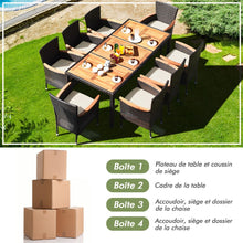 Load image into Gallery viewer, Salon de Jardin en Rotin 9 Pièces pour 8 Personnes Plateau de Table en Acacia Ensemble de Salle à Manger avec Coussins Amovibles Charge 160KG -