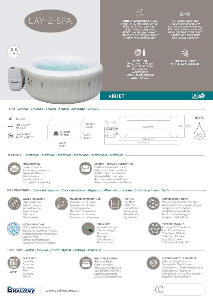 Spa gonflable rond Lay-Z-Spa® Miami Airjet2 - 4 personnes