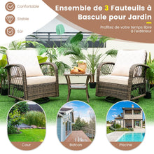 Load image into Gallery viewer, Salon de Jardin Extérieur 3PCS - 2 en Fauteuils à Bascule Pivotant à 360°Rotin PE Cadre Métal our Terrasse Balcon -