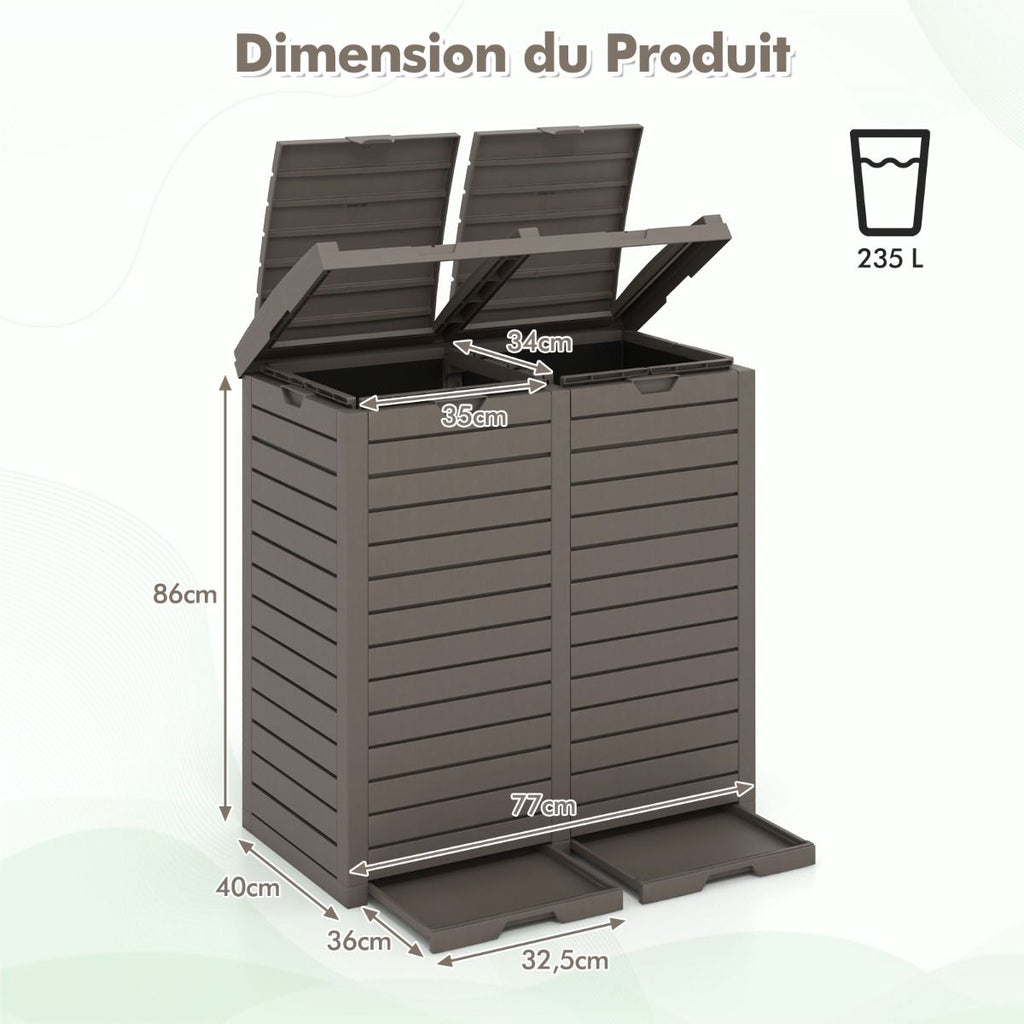 Poubelle d'Extrieur 135 L Poubelle Etanche  Double Seau Couvercle  Plusieurs Niveaux Bac d'Egouttage Poigne Dcoupe Poubelle Marron -