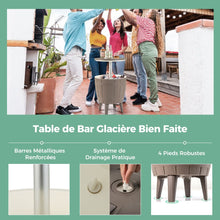Load image into Gallery viewer, Table Glacière 37L pour Jardin 3 en 1 avec Plateau Télescopique Seau à Glace d'Extérieur pour Cocktails Bière Ø48x58/83cm Marron+Blanc -