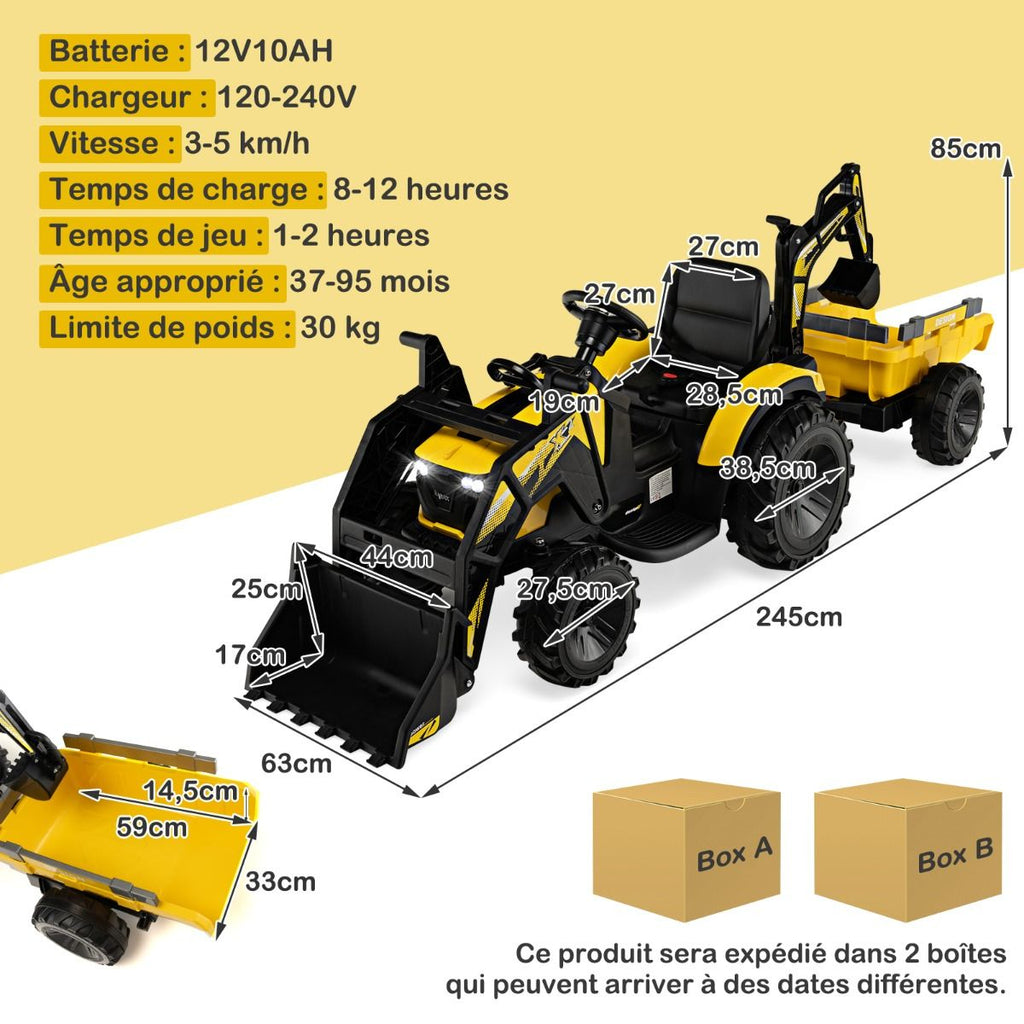 Tracteur Electrique 12 V pour Enfants 3-5 km/h Tlcommande MP3 USB Vert/Jaune -