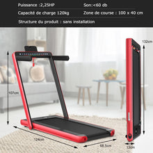 Load image into Gallery viewer, Tapis de Course Pliable 0,75HP Double Affichage LED APP et Tlcommande Vitesse Motoris 12 km/h Surface 40x100cm Rouge -