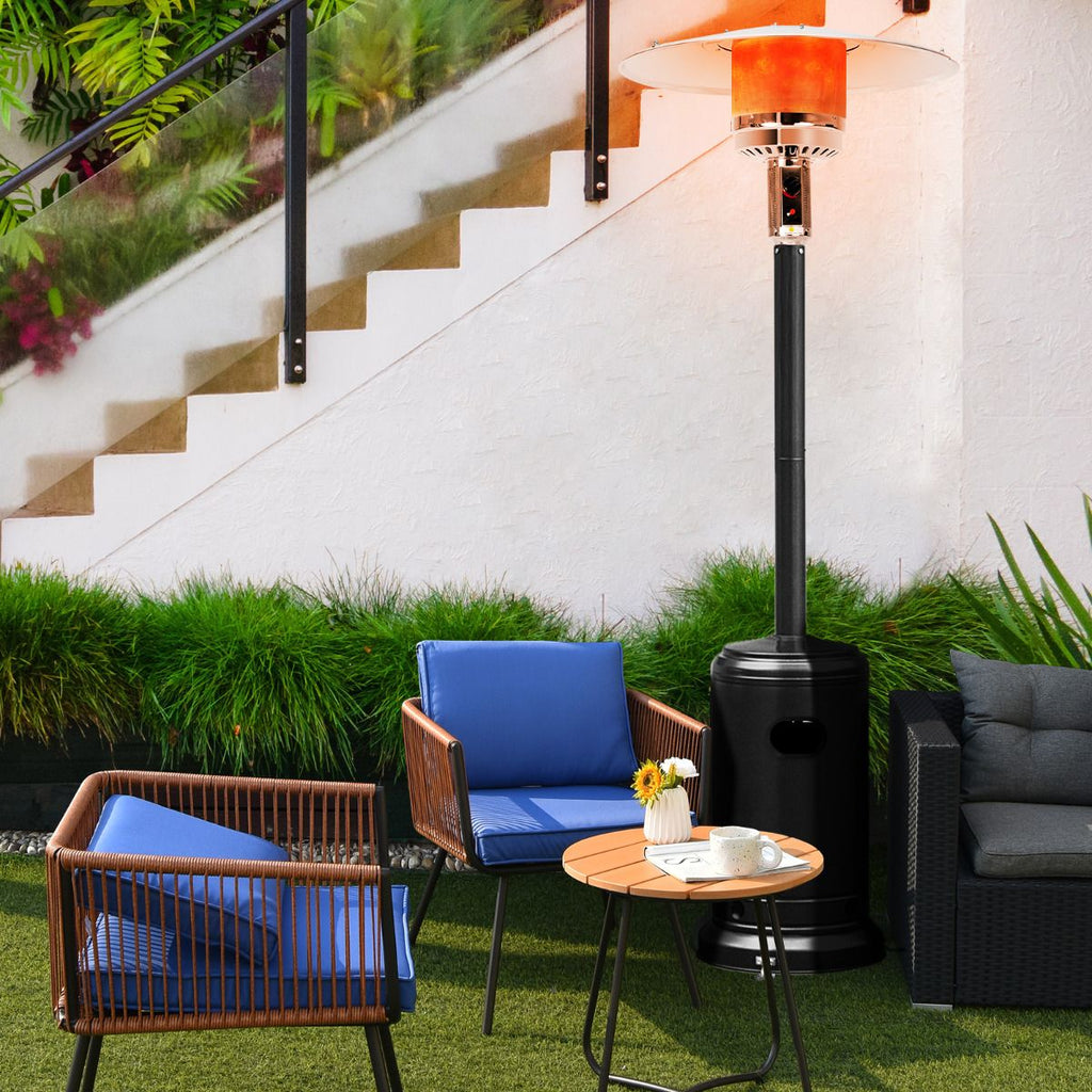 Parasol Chauffage Extérieur à Gaz 13KW Réflecteur 82cm avec Dispositif de Anti-basculement Tube 2 Roues Fluide 220cm Noir -