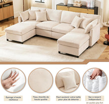 Load image into Gallery viewer, Seyakany Canapé d'angle Convertible,canapé Convertible 4 Places,en Tissu Chenille avec Repose-Pieds Amovible,canapé Quatre Places en L en U,adapté à la Maison,au Salon,à l'appartement