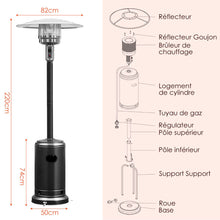 Load image into Gallery viewer, Parasol Chauffage Extrieur  Gaz 13KW Rflecteur 82cm avec Dispositif de Anti-basculement Tube 2 Roues Fluide 220cm Noir -