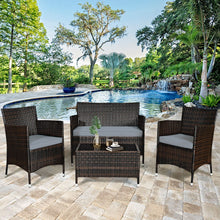 Load image into Gallery viewer, Salon de Jardin 4 PCS Mobilier de Terrasse en Rotin PE pour Vranda Patio Terrasse Piscine Marron et Gris -