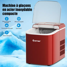 Load image into Gallery viewer, Machine à Glaçons 12KG/24H 2 Tailles de Glaçons 2,1L Réservoir 9pcs en 7 Minutes Pelle Panier Amovible Comptoir Maison Rouge -