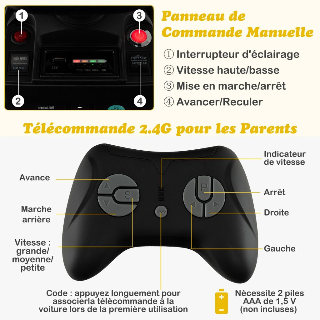 Tracteur Electrique 12 V pour Enfants 3-5 km/h Tlcommande MP3 USB Vert/Jaune -