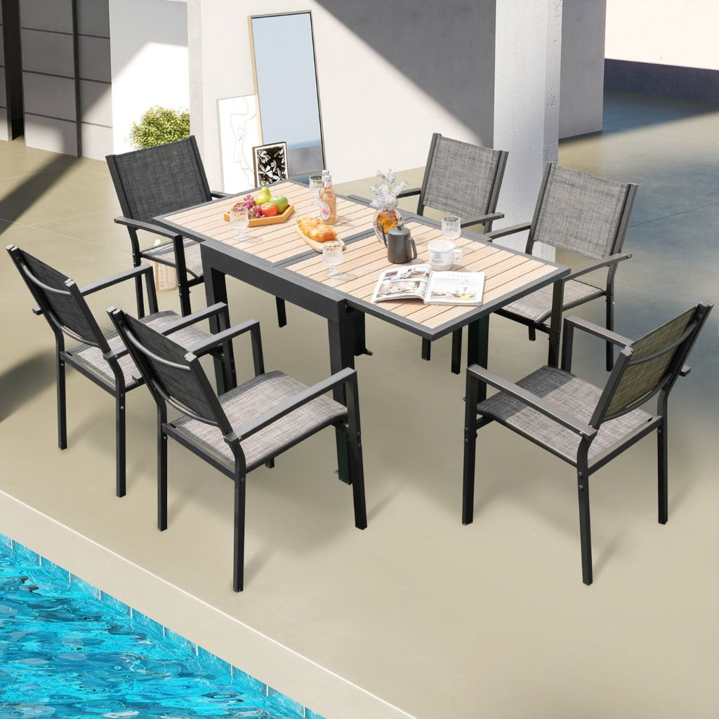 Table de Jardin Extensible en Aluminium Ajustable de 80  160 CM Table  Manger Extrieure Rectangulaire pour 4-6 Personnes Naturel -