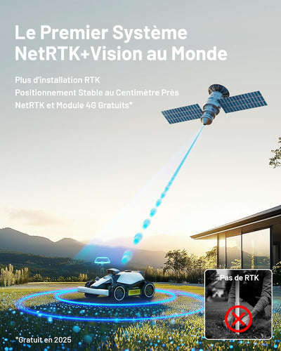 MAMMOTION LUBA Mini AWD 800 Robot Tondeuse sans Fil Périphérique, NetRTK+Vision, Aucune Antenne RTK Requise, Recommandé 800m², Max. 1000m², Pentes à 80%, avec Module 4G