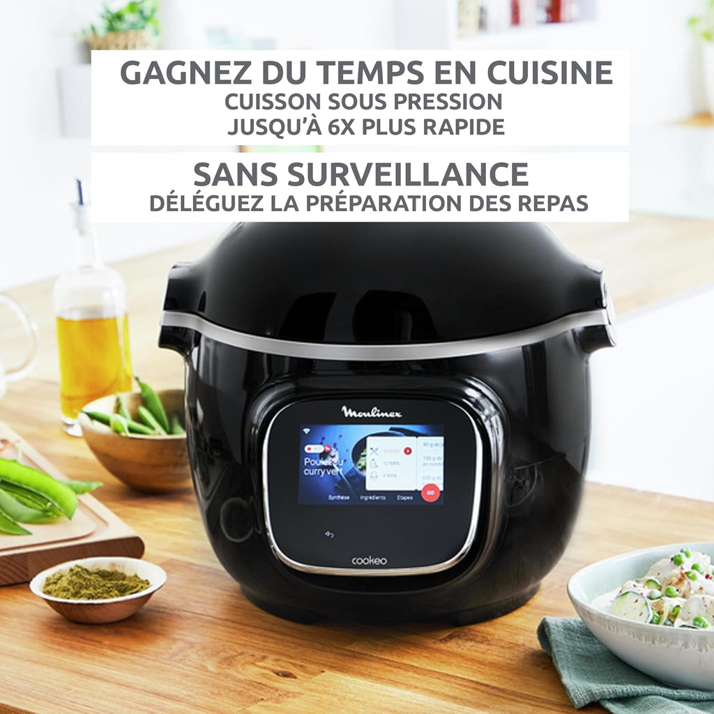 Moulinex Cookeo Touch Wifi Multicuiseur intelligent, Cuve 6 L, Haute pression, Guide pas à pas, 250 recettes intégrées, Application Moulinex CE902800, Noir