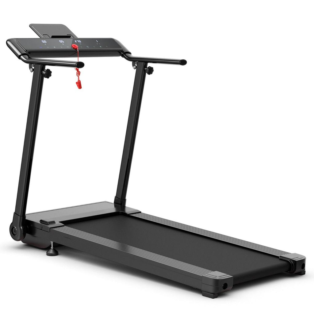Tapis de Course/Marche Pliable 500W 12 Programmes Prdfinis 0,8-9,6 Km/h Ecran Tactile LED 4 Touches de Raccourci Noir Support pour Ipad -