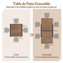 Load image into Gallery viewer, Table de Jardin Extensible en Aluminium Ajustable de 80  160 CM Table  Manger Extrieure Rectangulaire pour 4-6 Personnes Naturel -