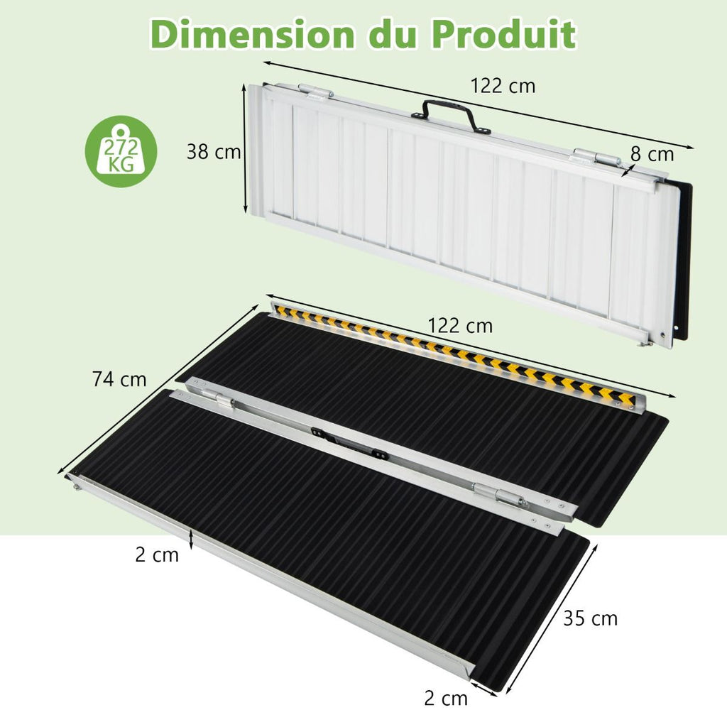 Rampe D’accès en Aluminium avec Plaque de Transition pour Maison 122L -