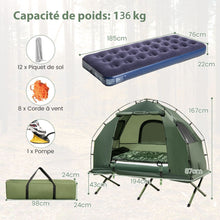Load image into Gallery viewer, Tente de Camping avec Lit pour 1 Personne Lit de Camping Pliant 5 en 1 avec Matelas Pneumatique Oreiller Sac de Couchage Tente Surleve tanche -