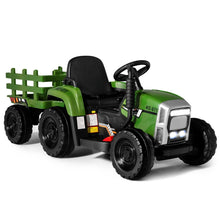 Load image into Gallery viewer, Tracteur Electrique avec Remorque pour Enfants 3 Vitesses Lumières LED Fonctions o USB et Bluetooth Jaune/Rose/Rouge/Vert/Vert Foncé/Noir -