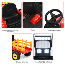 Load image into Gallery viewer, Tracteur Electrique avec Remorque pour Enfants 3 Vitesses Lumires LED Fonctions o USB et Bluetooth Jaune/Rose/Rouge/Vert/Vert Fonc/Noir -