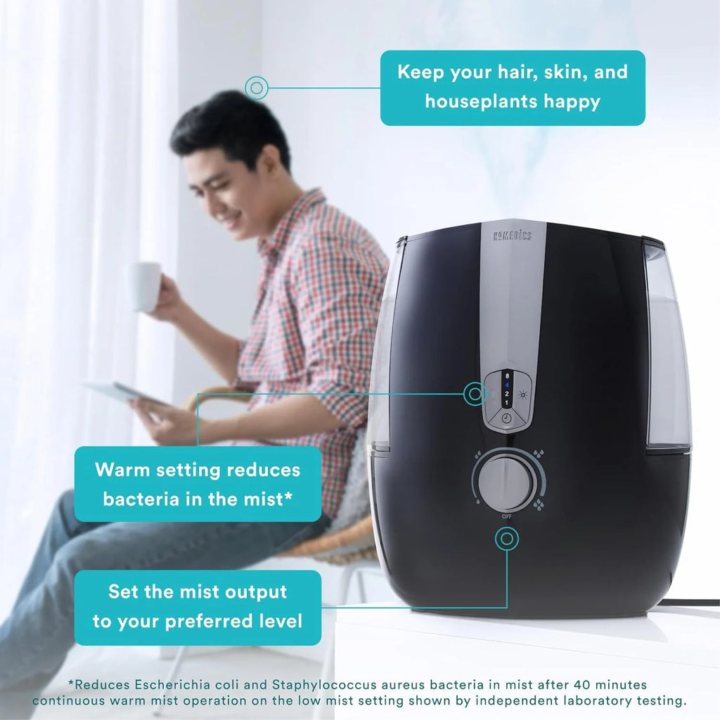 Homedics Totalcomfort Plus Ultrasonic Air Humidifier, 5.3 L Water Tank with Warm and Cool Mist for Home, Office, Nursery, Dorm, Night - Light with Auto Shutoff
