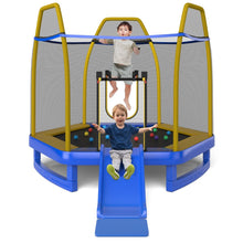 Load image into Gallery viewer, Trampoline Extérieur Ø 223cm avec Toboggan&amp;Echelle avec Filet de Sécurité 2 Portes en U Charge 270kg pour 2-3 Enfants de 3 Ans+ Bleu/Vert -