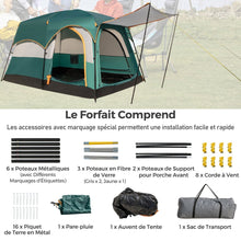 Load image into Gallery viewer, Tente de Camping pour 6 Personnes avec 2 Pièces Tente Double Couchage Double Toit Bâche en Pe Fenêtres en Maille Imperméable avec Sac de Transport Vert -