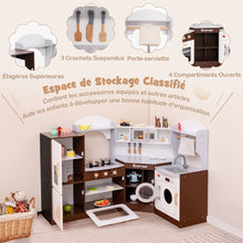 Load image into Gallery viewer, Jeu de Cuisine d'Angle pour Enfants de 3 Ans et Plus en Bois Machine  Glaons Porte-serviettes Accessoires Effets Sonores et Lumineux -
