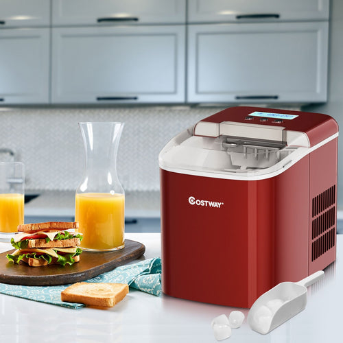 Machine  Glaons 12KG/24H 2 Tailles de Glaons 2,1L Rservoir 9pcs en 7 Minutes Pelle Panier Amovible Comptoir Maison Rouge -