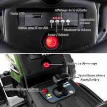 Load image into Gallery viewer, Tracteur Electrique avec Remorque pour Enfants 3 Vitesses Lumires LED Fonctions o USB et Bluetooth Jaune/Rose/Rouge/Vert/Vert Fonc/Noir -