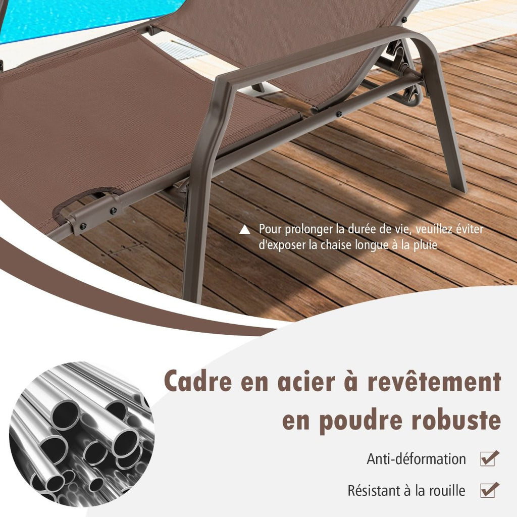 Lot de 2 Chaises longues avec Dossier Réglable Tissu Respirant Structure Robuste en Acier Charge Max 150KG -