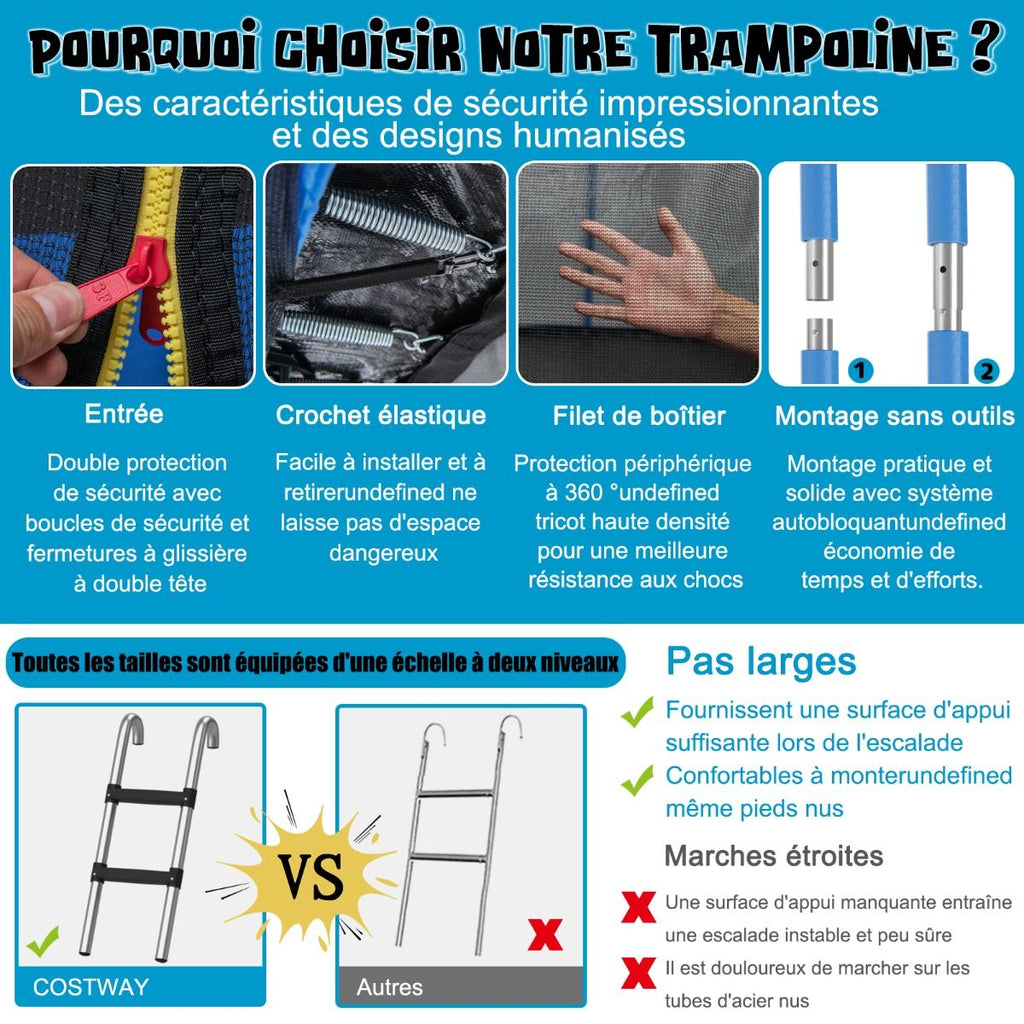 Trampoline d'Extérieur Ø366 cm Trampoline avec Panier de Basket Filet de Protection Trampoline pour Enfants et Adultes -