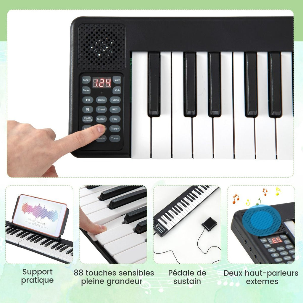 Piano Numrique Pliable  88 Touches avec Fonction Bluetooth MIDI Clavier lectronique Portable avec Pdale de Sustain Sac de Transport -