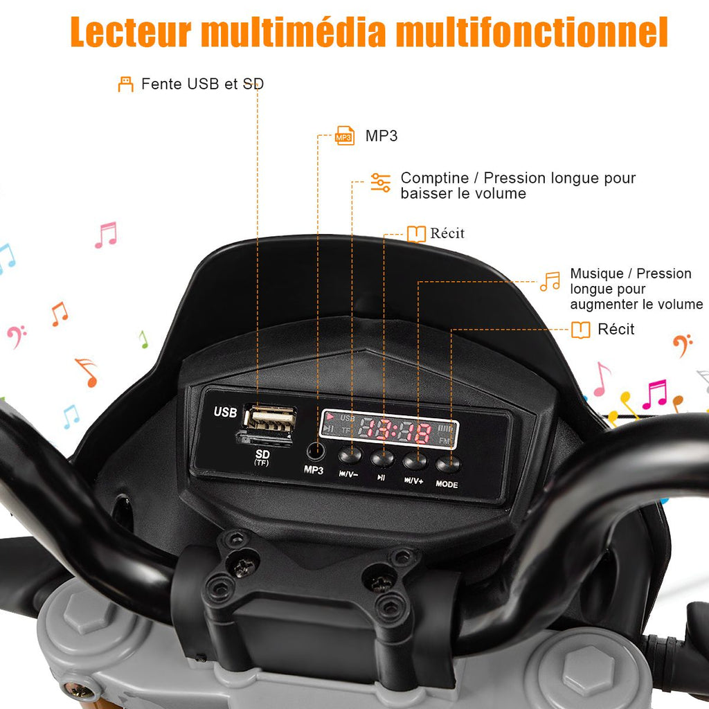 Moto Electrique pour Enfants 12V avec Lumires LED Musique MP3 Roues Antidrapantes pour Garons et Filles 37 95 mois -