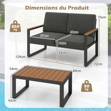 Load image into Gallery viewer, Salon de Jardin 2 Pièces avec Table Basse Causeuse Ensemble de Meubles d'Extérieur en Aluminium avec Accoudoirs Gris -
