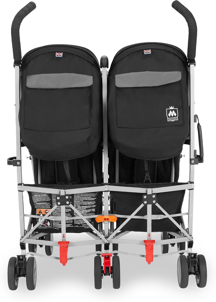 Poussette double Maclaren Twin Triumph (6 mois,jusqu'à 15 kg,un enfant par siège),légère et compacte,capote extensible UPF 50+ avec habillage pluie - Noir/Anthracite