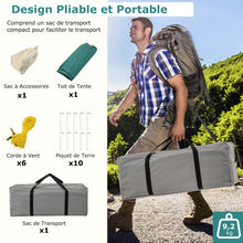Load image into Gallery viewer, Tente de Camping pour 6/8/10 Personnes avec Auvent Grande Tente Familiale avec 2 Chambres 2 Portes 2 Fenêtres en Maille Vert -