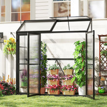 Load image into Gallery viewer, Serre de Jardin Extérieure en Aluminium Serre Mini Walk-in avec Lucarne et 3 Portes Fermables Plaques PC Résistantes au Soleil Noir -
