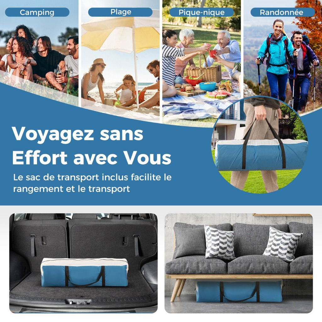 Tente de Camping pour 5 Personnes Tente Dôme Étanche avec Porte et Fenêtres en Maille Sac de Transport 248x248x230cm Bleu + Blanc -