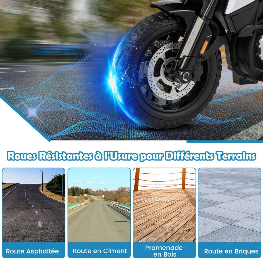 Moto lectrique 12V/7AH pour Enfants 6km/h Modle Policier avec Klaxon Musique Sirne Phares pour 3-8 Ans -