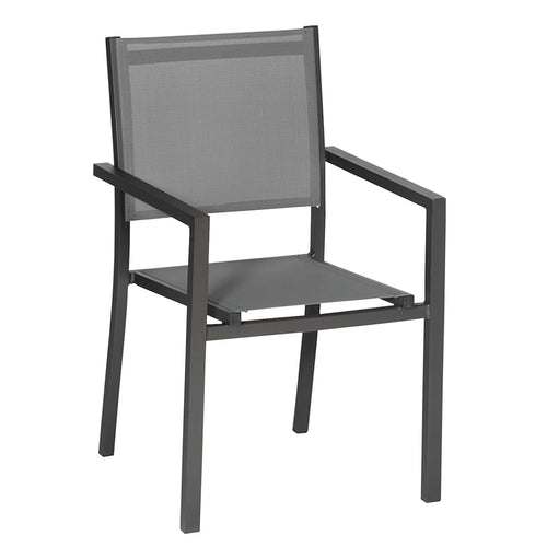Lot de 8 chaises en aluminium anthracite - textilène gris -